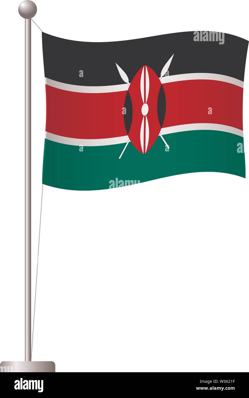 Kenya drapeau sur mât. Mât en métal. Drapeau national du Kenya vector illustration Illustration de Vecteur