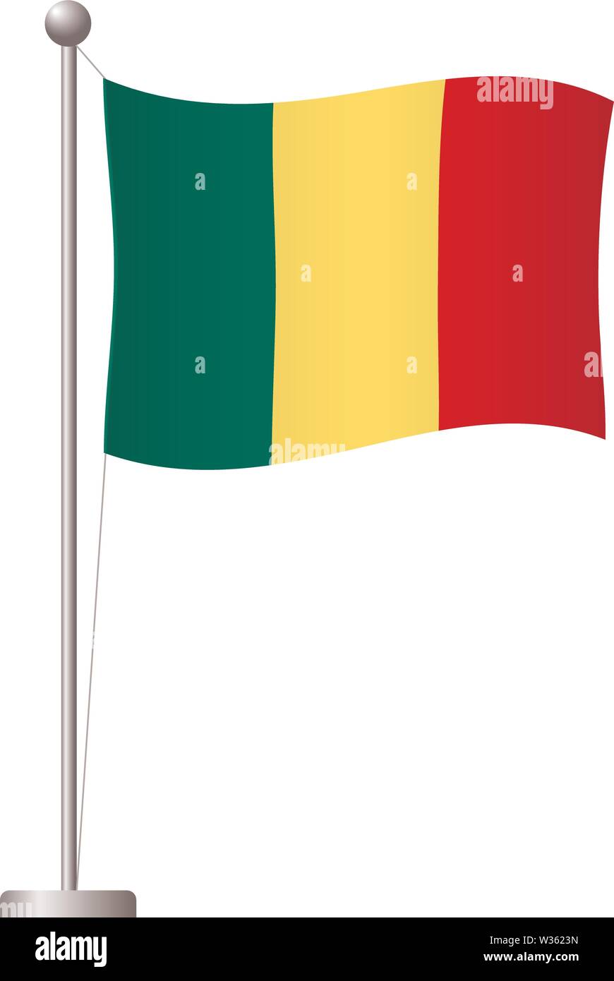 Mali drapeau sur mât. Mât en métal. Drapeau national du Mali vector illustration Illustration de Vecteur