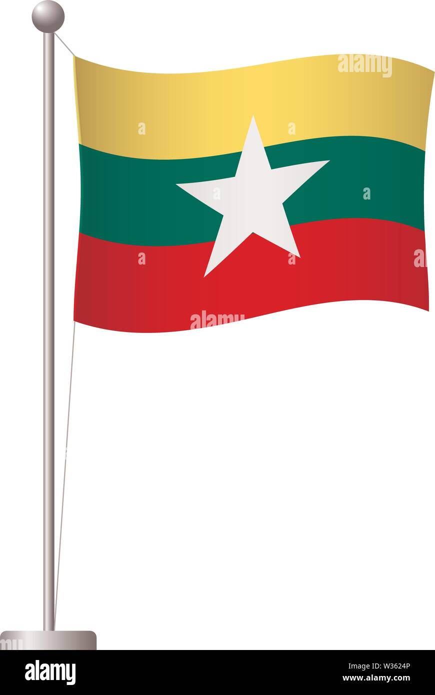 Myanmar drapeau sur mât. Mât en métal. Drapeau national du Myanmar vector illustration Illustration de Vecteur