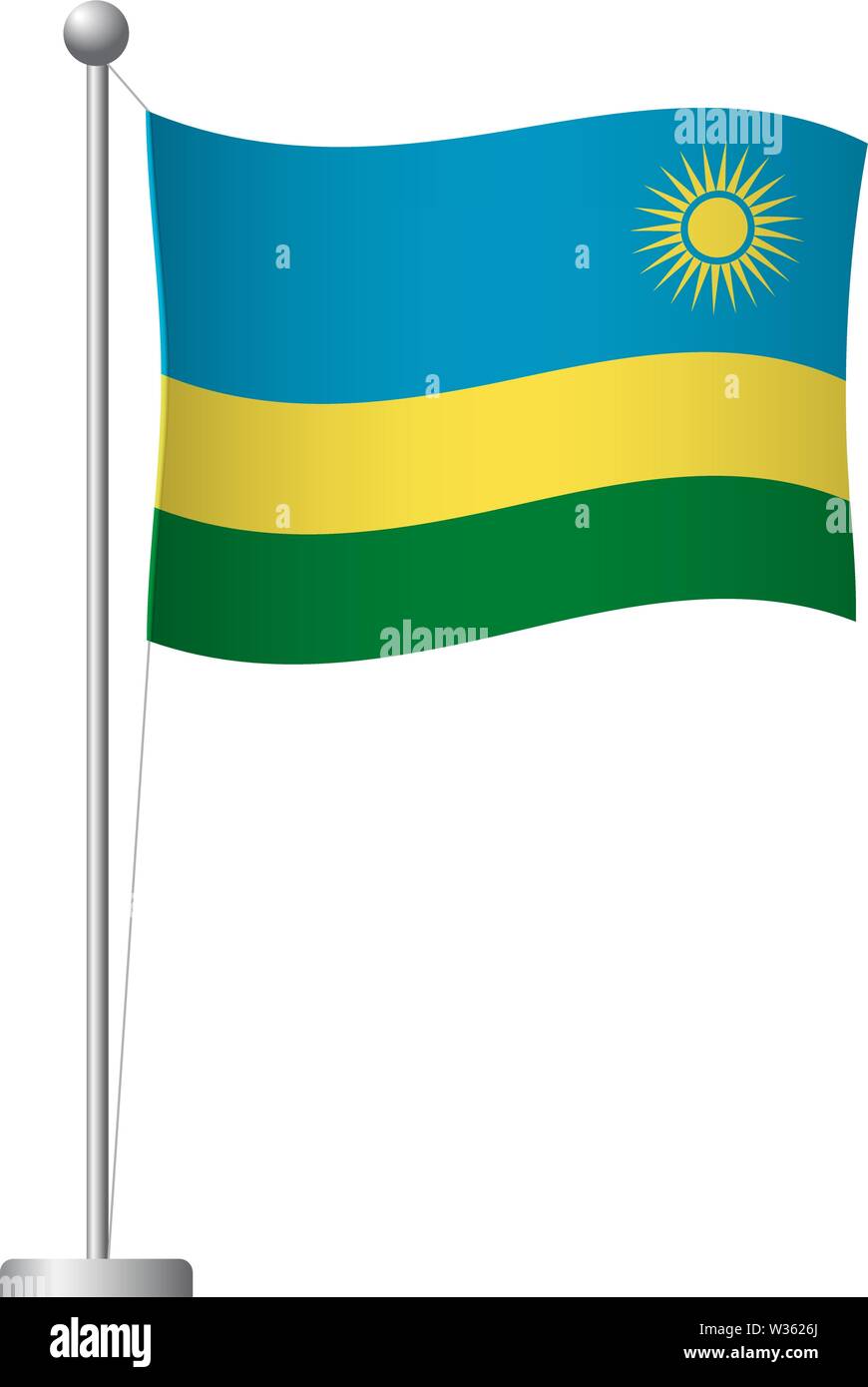 Le Rwanda drapeau sur mât. Mât en métal. Drapeau national du Rwanda vector illustration Illustration de Vecteur