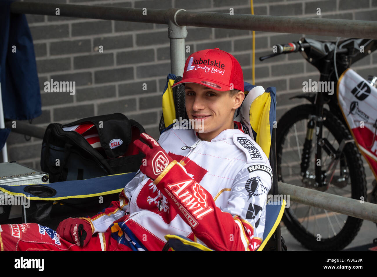 Manchester, UK. 12 juillet, 2019. MANCHESTER, UK 13 juillet Wiktor Lampart de Pologne se relâche au cours de la Équipe FIM Speedway U-21 Championnat du Monde de Speedway National Stadium, Manchester Le samedi 13 juillet 2019 (Crédit : Ian Charles | MI News) Credit : MI News & Sport /Alamy Live News Banque D'Images