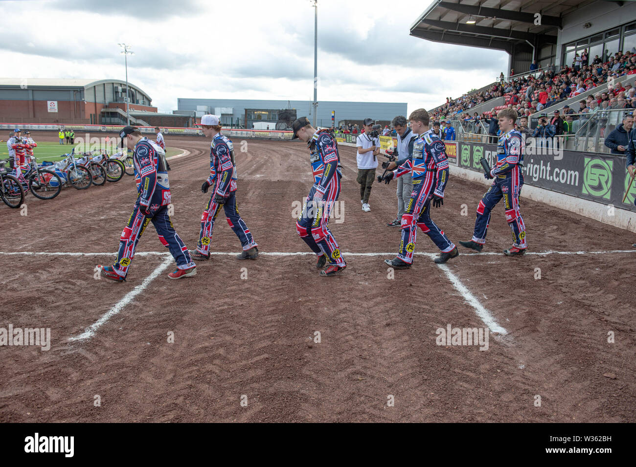 Manchester, UK. 12 juillet, 2019. MANCHESTER, UK 13 juillet Team GO marche sur la piste au cours de la Équipe FIM Speedway U-21 Championnat du Monde de Speedway National Stadium, Manchester Le samedi 13 juillet 2019 (Crédit : Ian Charles | MI News) Credit : MI News & Sport /Alamy Live News Banque D'Images