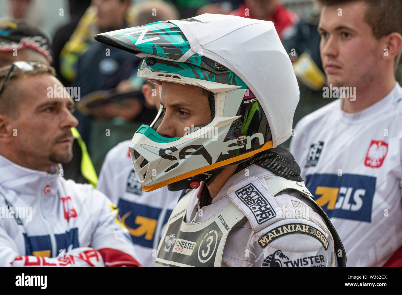 Manchester, UK. 12 juillet, 2019. MANCHESTER, UK 13 juillet Wiktor Lampart se prépare à sortir au cours de l'équipe de FIM Speedway U-21 Championnat du Monde de Speedway National Stadium, Manchester Le samedi 13 juillet 2019 (Crédit : Ian Charles | MI News) Credit : MI News & Sport /Alamy Live News Banque D'Images