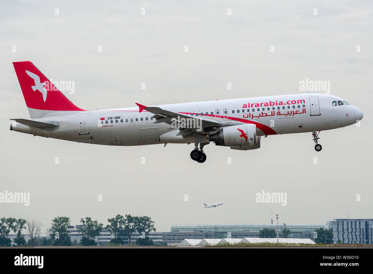 CN-Métrologie, le 11 juillet 2019, l'Airbus A320-214-5206 l'atterrissage à l'aéroport de Paris Charles de Gaulle à la fin du vol Air Arabia Maroc 3O367 de Fès Banque D'Images