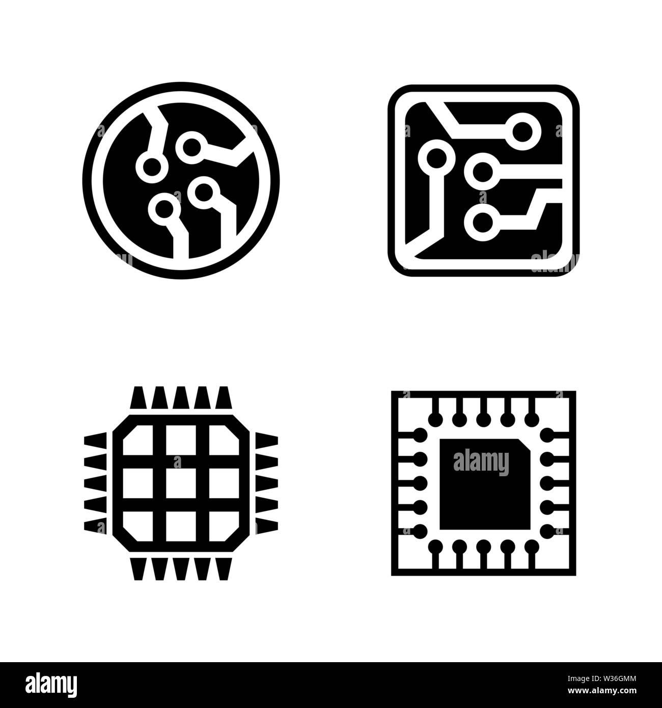 La microélectronique. Les simples Vector Icons Set pour la vidéo, les applications mobiles, sites Web, projets d'impression et de votre conception. Illustration plat noir sur blanc Illustration de Vecteur