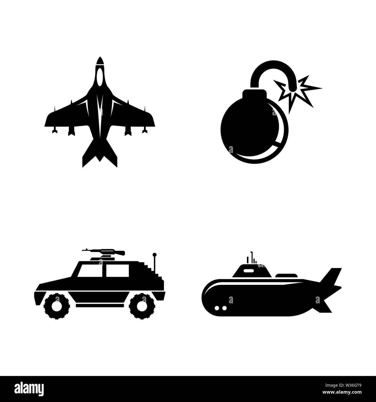 Militaires. Les simples Vector Icons Set pour la vidéo, les applications mobiles, sites Web, projets d'impression et de votre conception. Illustration plat noir sur blanc Backgrou Illustration de Vecteur