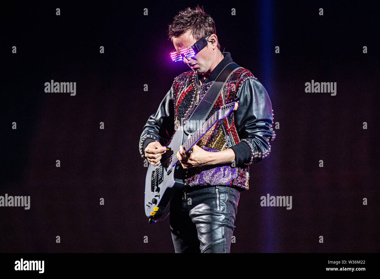 Milan Italie. 12 juillet 2019. Le groupe de rock anglais MUSE exécute sur scène au Stadio San Siro lors de la théorie de la modalité 'World Tour' Banque D'Images