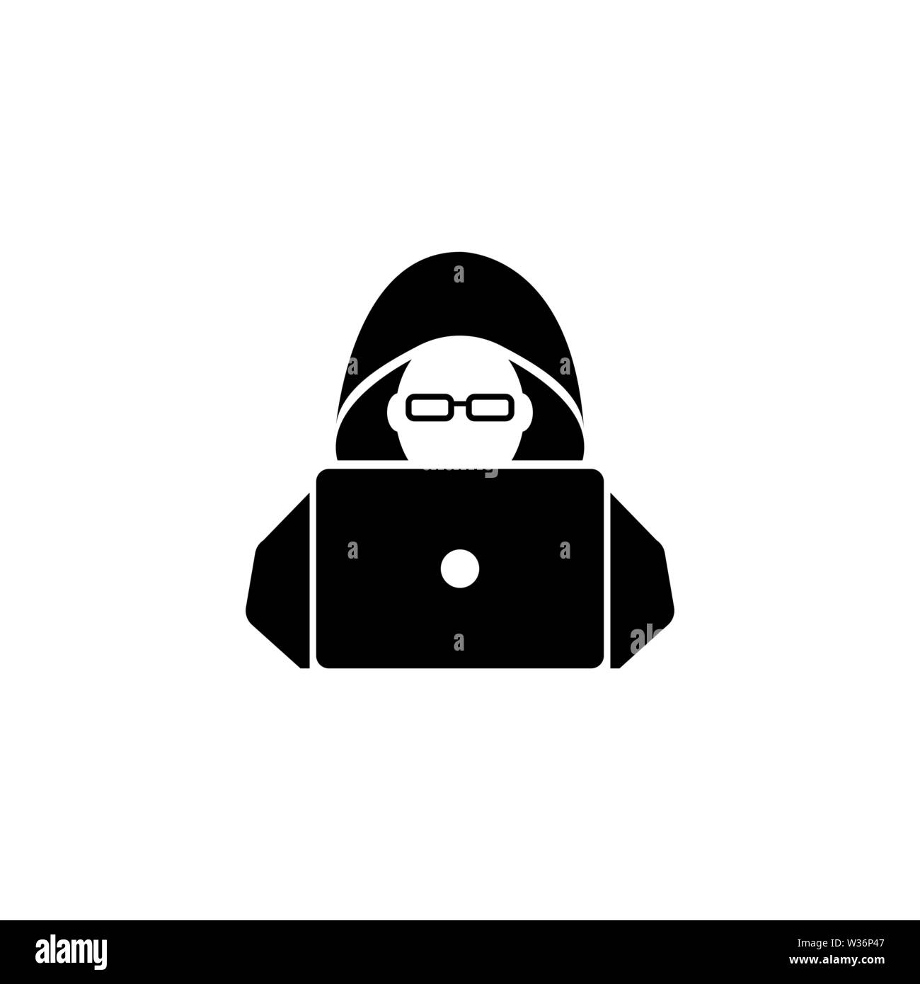 Hacker. Icône vecteur plate. Simple symbole noir sur fond blanc Illustration de Vecteur