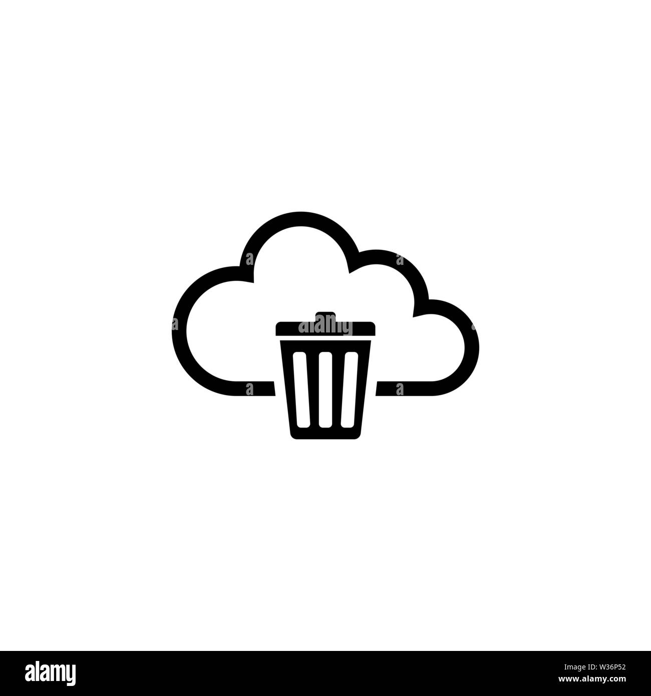 Cloud Computing Poubelle. Icône vecteur plate. Simple symbole noir sur fond blanc Illustration de Vecteur