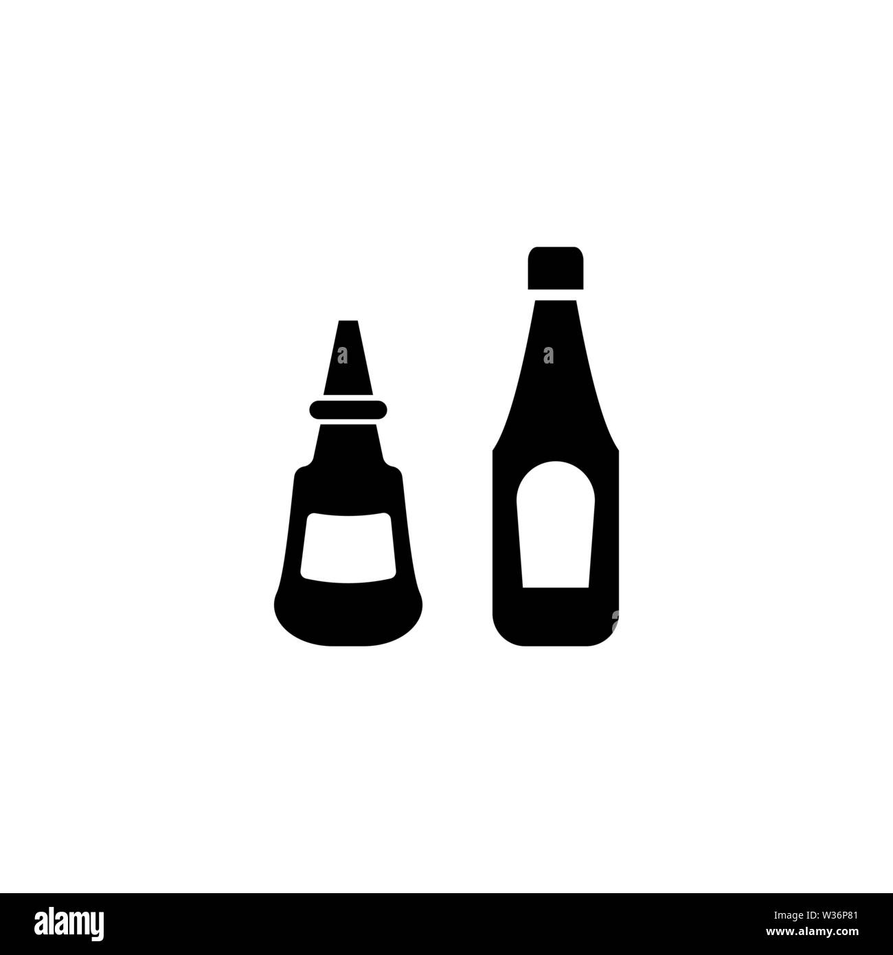 Bouteille de ketchup et la moutarde. Icône vecteur plate. Simple symbole noir sur fond blanc Illustration de Vecteur