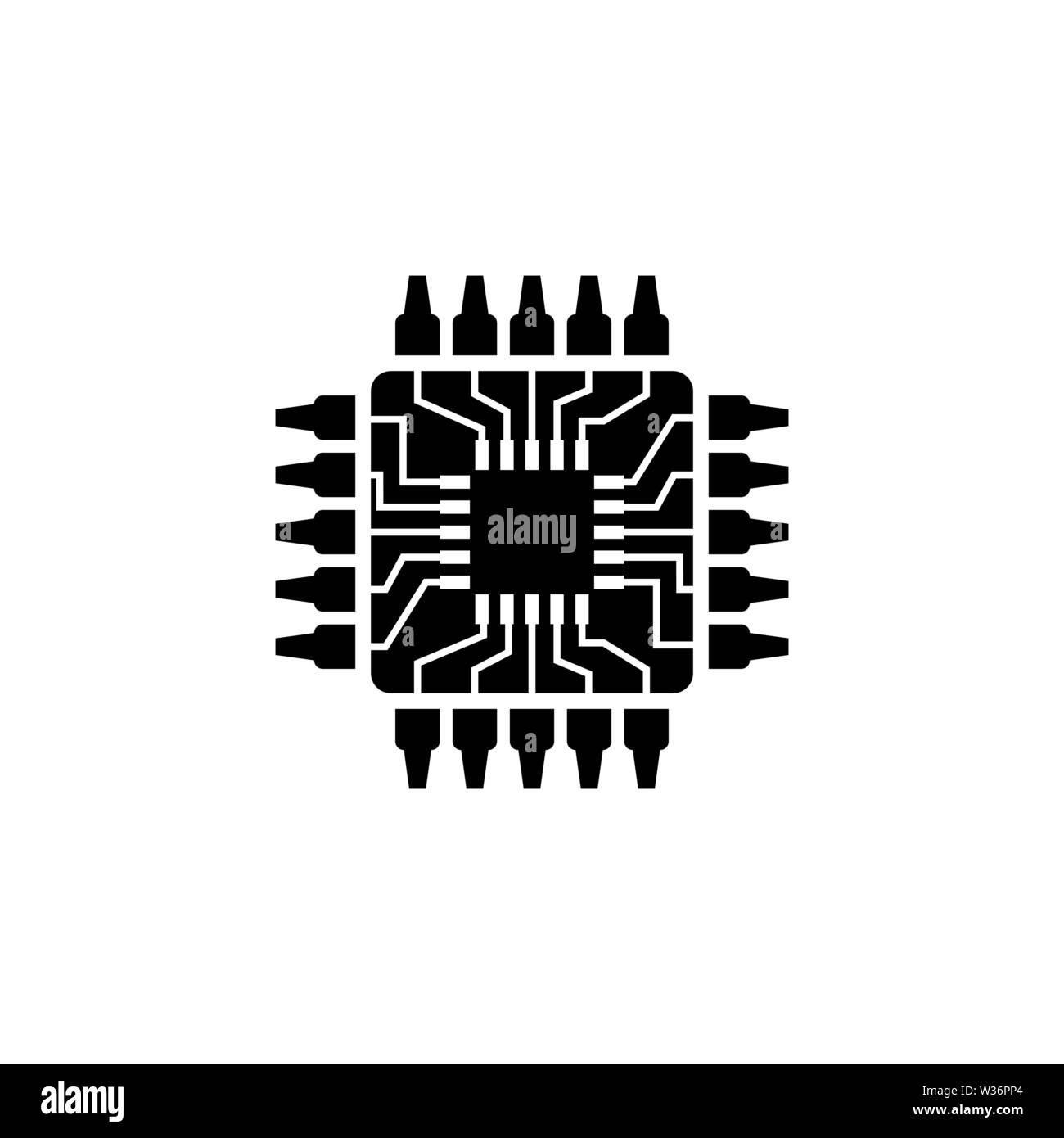 Processeur, microprocesseur, Microchip, circuit imprimé. Icône vecteur plate. Simple symbole noir sur fond blanc Illustration de Vecteur