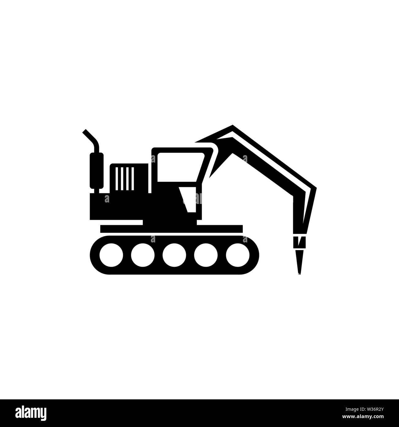 Avec excavatrice marteau, perceuse. Icône vecteur illustration. Télévision Simple symbole noir sur fond blanc. Avec la pelle, Marteau Perceuse sig Illustration de Vecteur