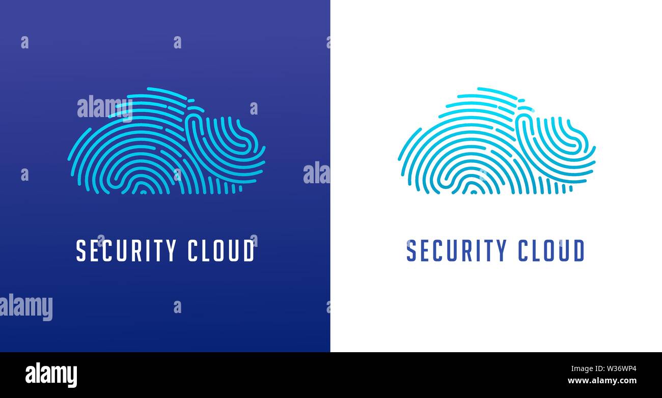 Logo des empreintes digitales, de la protection des renseignements personnels, la cybersécurité, icône de nuage, les renseignements sur l'identité et la protection du réseau. Icône vecteur Illustration de Vecteur