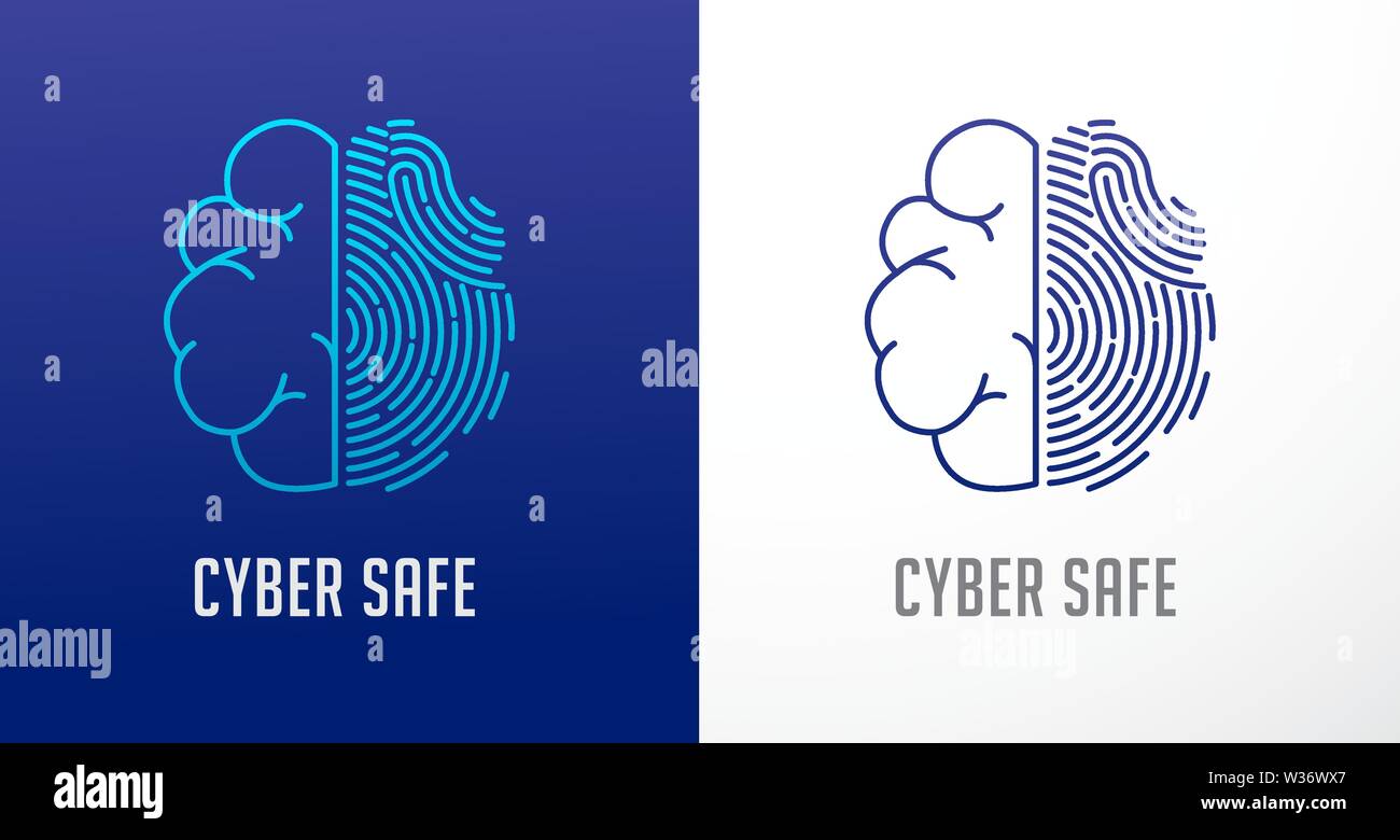 Logo des empreintes digitales, de la protection de la vie privée, les droits de l'icône du cerveau, la cybersécurité, les renseignements sur l'identité et la protection du réseau. Icône vecteur Illustration de Vecteur