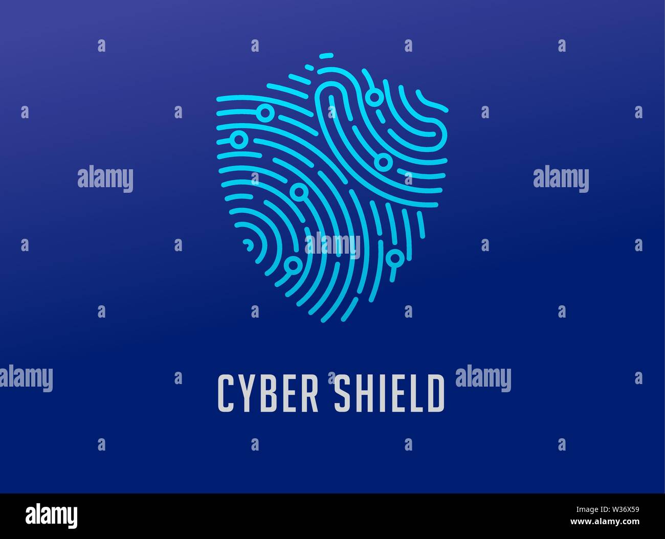 Logo des empreintes digitales, la vie privée, icône de bouclier, la cybersécurité, les renseignements sur l'identité et la protection du réseau. Icône vecteur Illustration de Vecteur