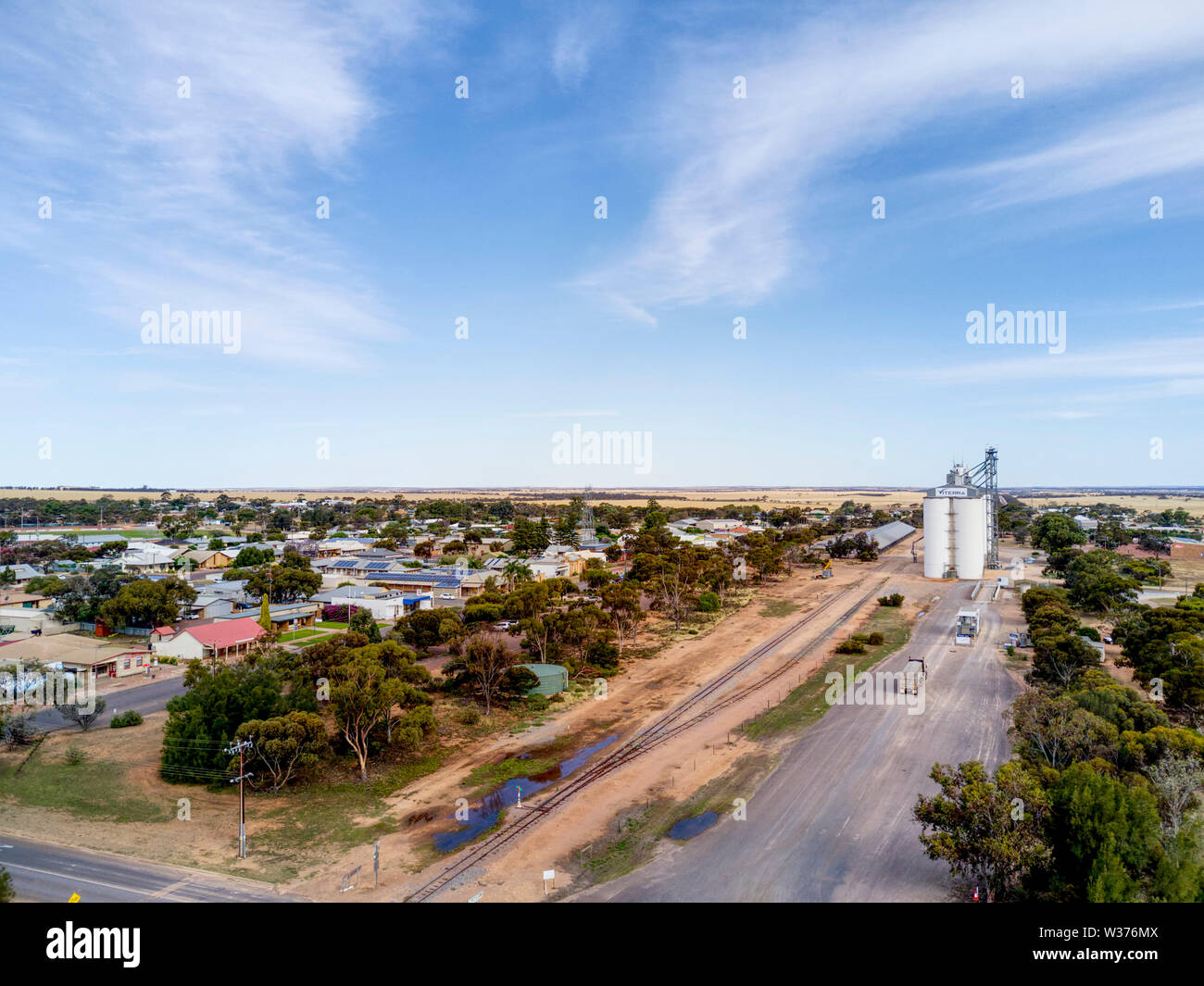 Le service agricole de l'Aérienne village de Wudinna Eyre péninsule Sud de l'Australie Banque D'Images