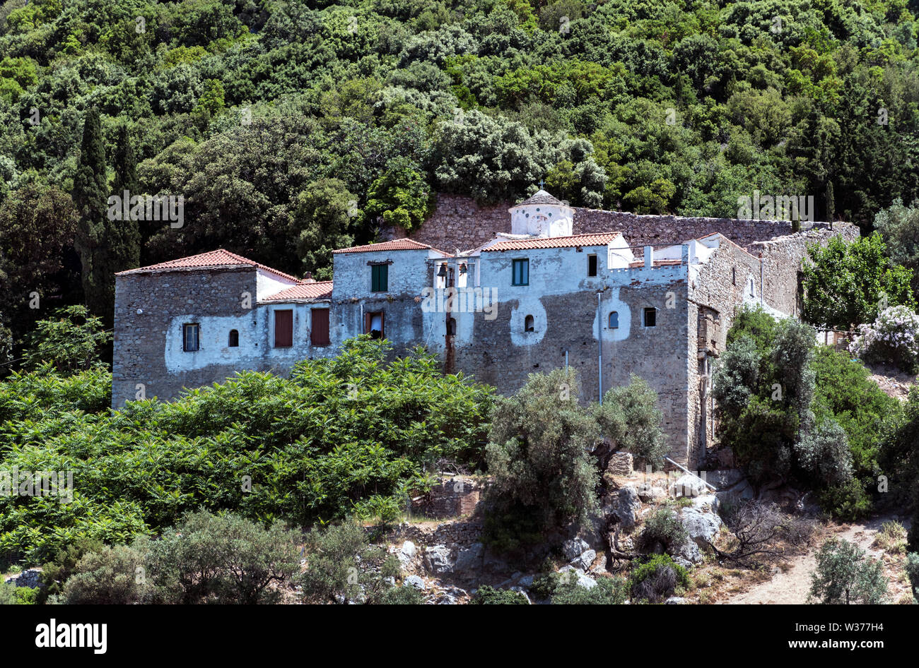 Evangelistria Moanastery, Skopelos, Sporades du Nord de la Grèce. Banque D'Images