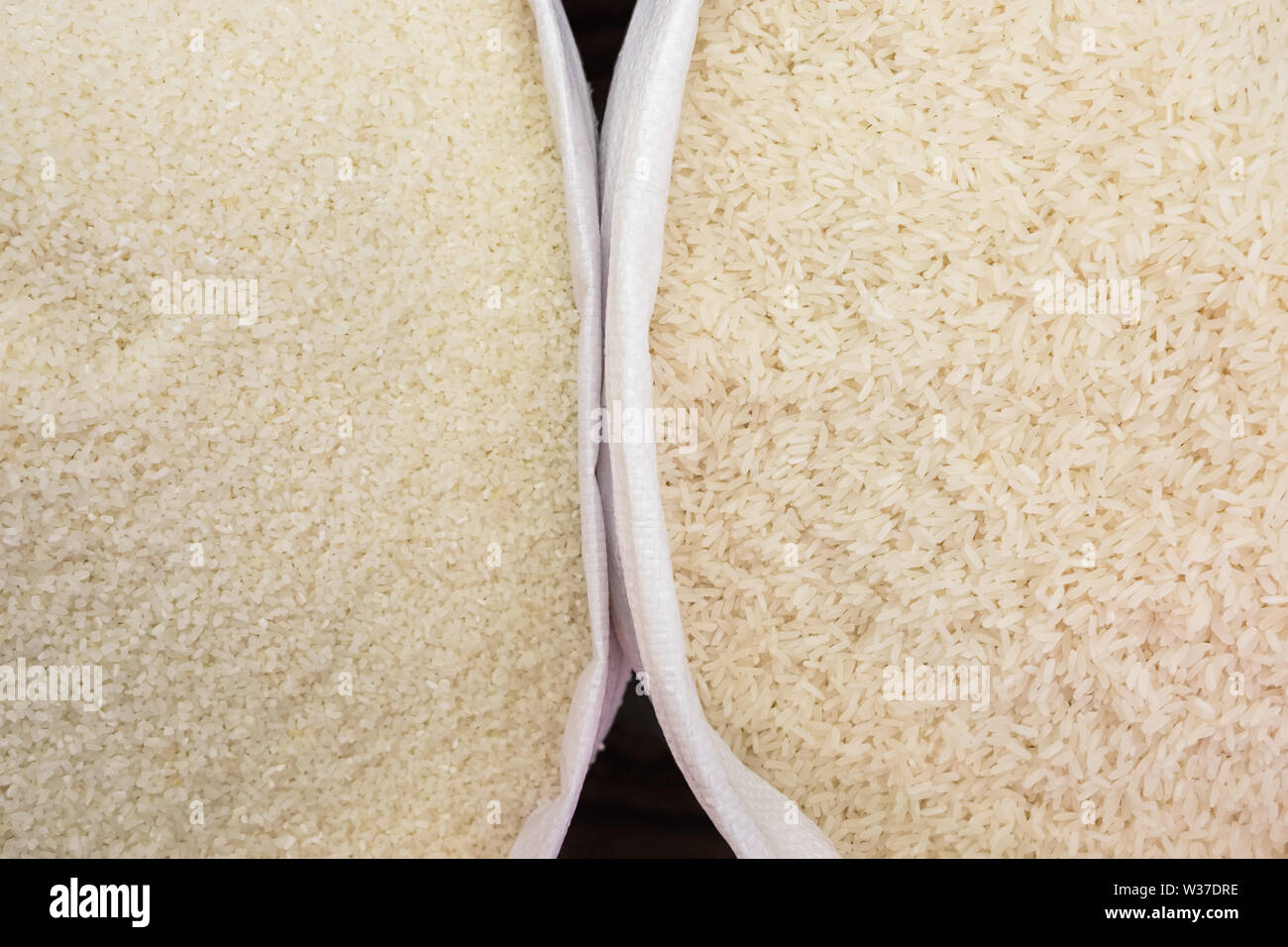 Le riz à grain court et à l'arrière-plan Vue de dessus. Décrochage du riz au marché Banque D'Images