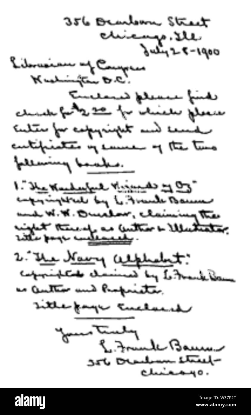 Le Wonderful Wizard of Oz et l'alphabet de la Marine l'enregistrement du droit d'auteur, le 28 juillet 1900 Banque D'Images