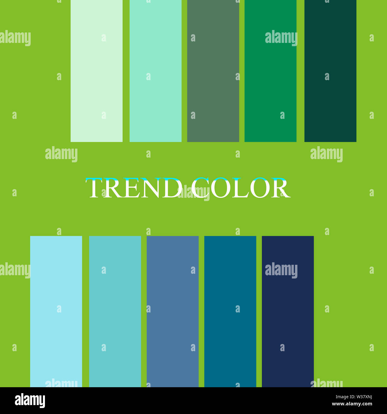 Les palettes de couleurs de la mode tendance sur green lime douce différentes vert turquoise et bleu ciel ton jeu de combinaisons de 2019. Pour déterminer la correspondance color desig Banque D'Images
