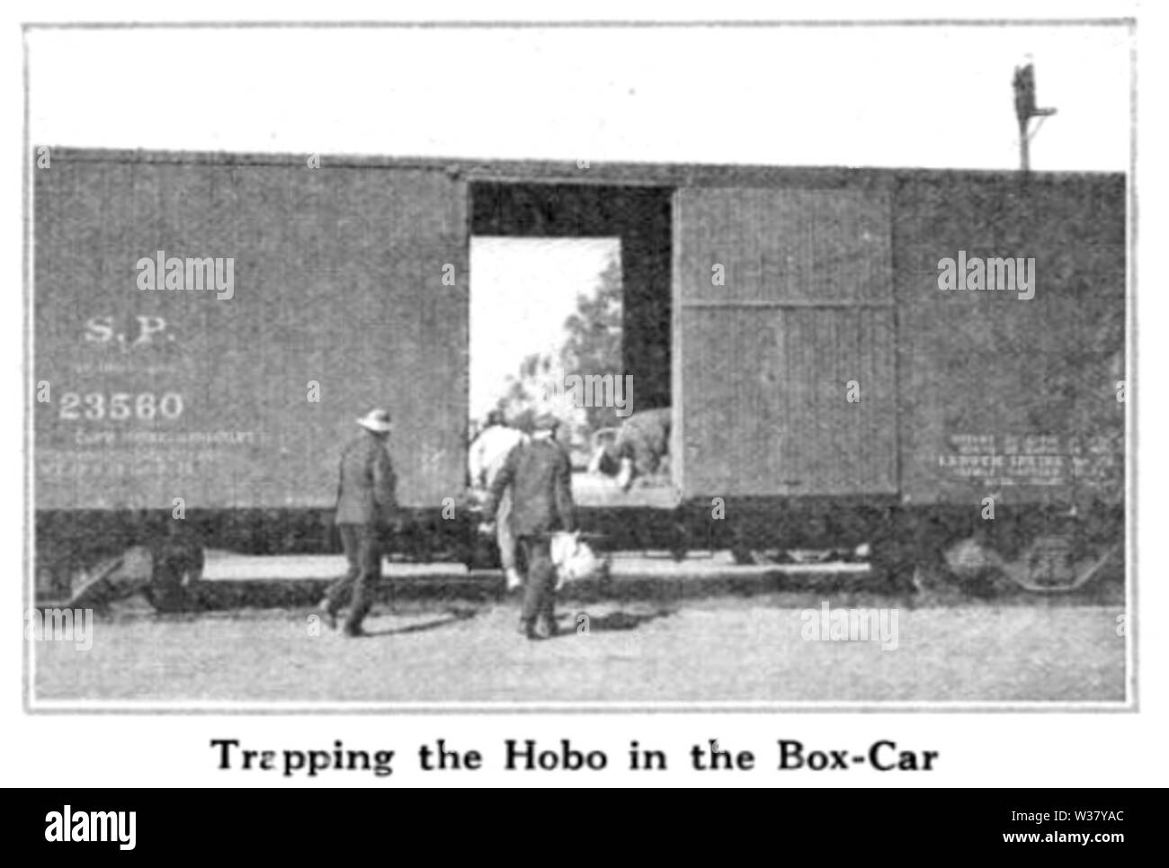 Le piégeage dans le hobo boxcar SP Banque D'Images