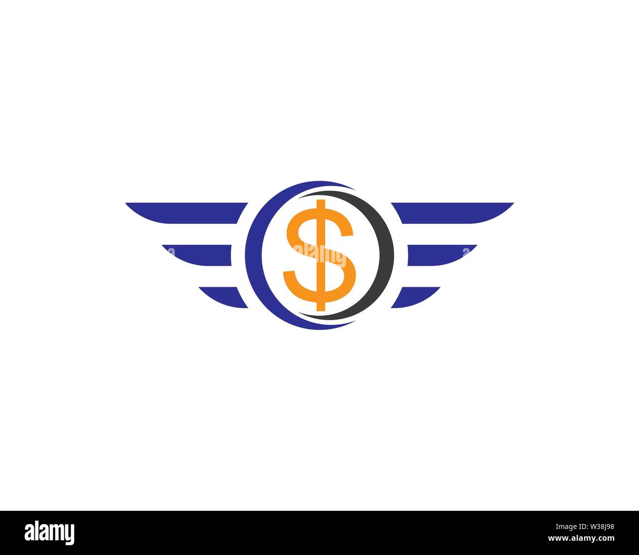 Flying signe dollar avec des ailes isolé sur fond blanc. Vector illustration Banque D'Images