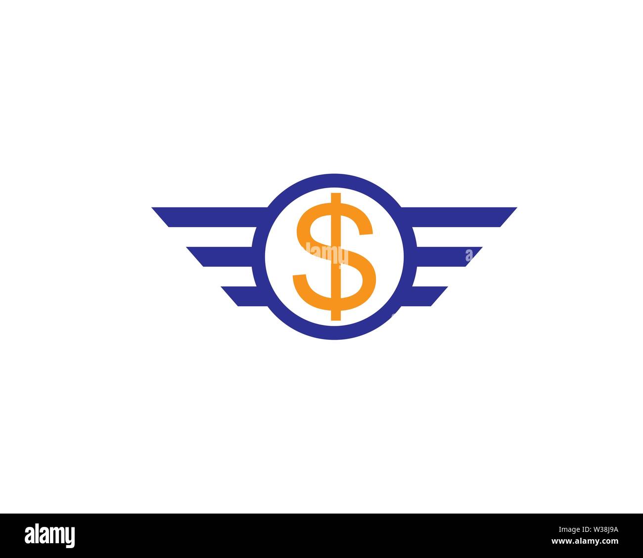 Flying signe dollar avec des ailes isolé sur fond blanc. Vector illustration Banque D'Images