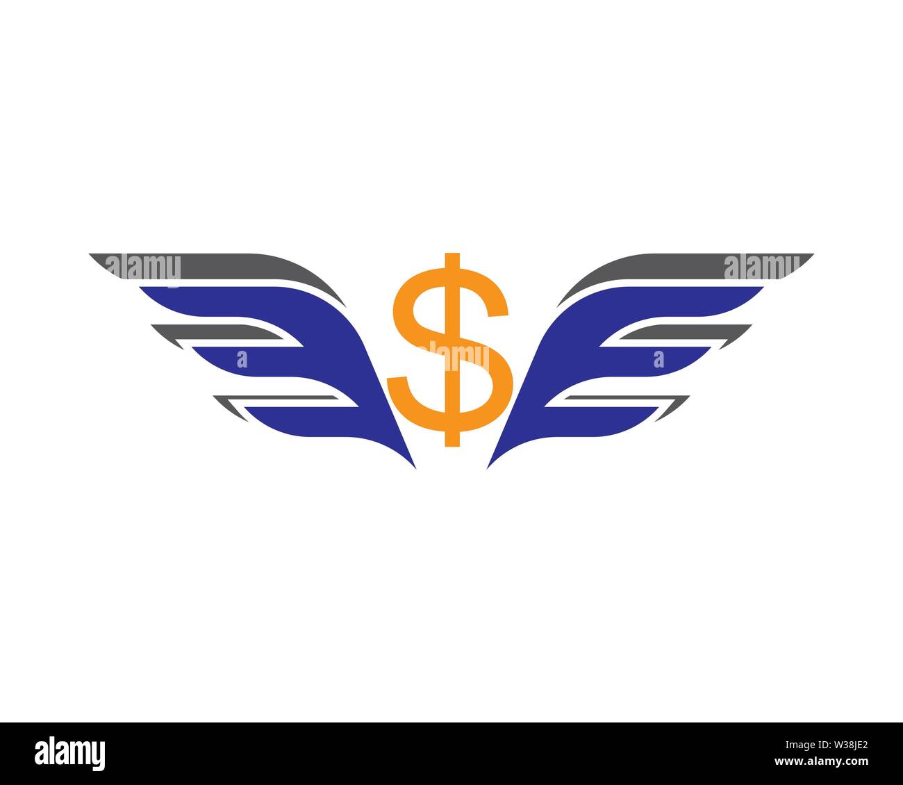 Flying signe dollar avec des ailes isolé sur fond blanc. Vector illustration Banque D'Images