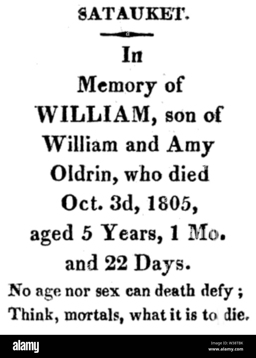 William Oldrin (1800-1805) epitath Banque D'Images