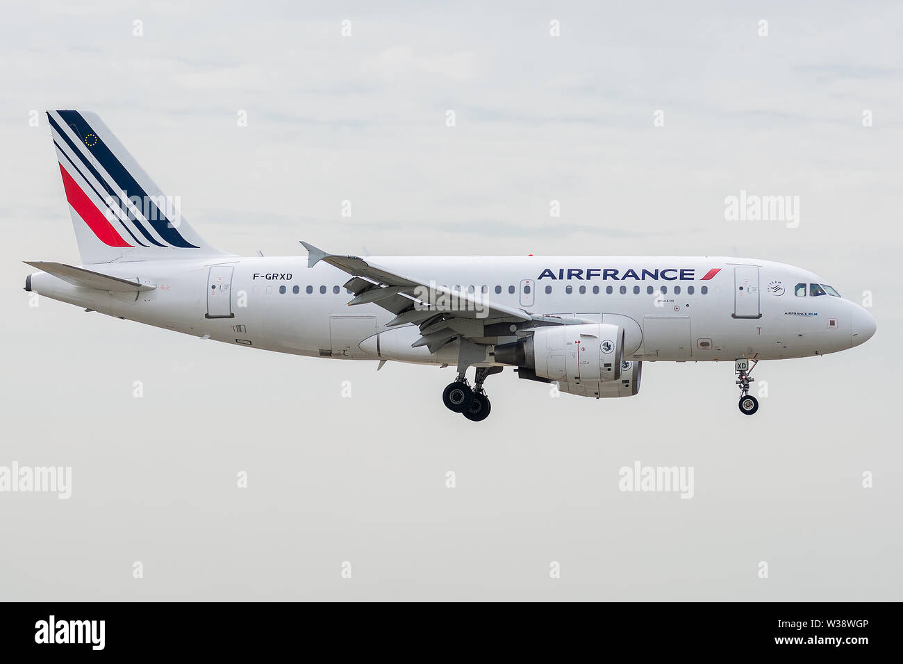 F-GRXD, 11 juillet 2019, l'Airbus A319-111-1699 l'atterrissage à l'aéroport de Paris Charles de Gaulle à la fin de l'vol Air France AF1139 à partir de Vienne Banque D'Images