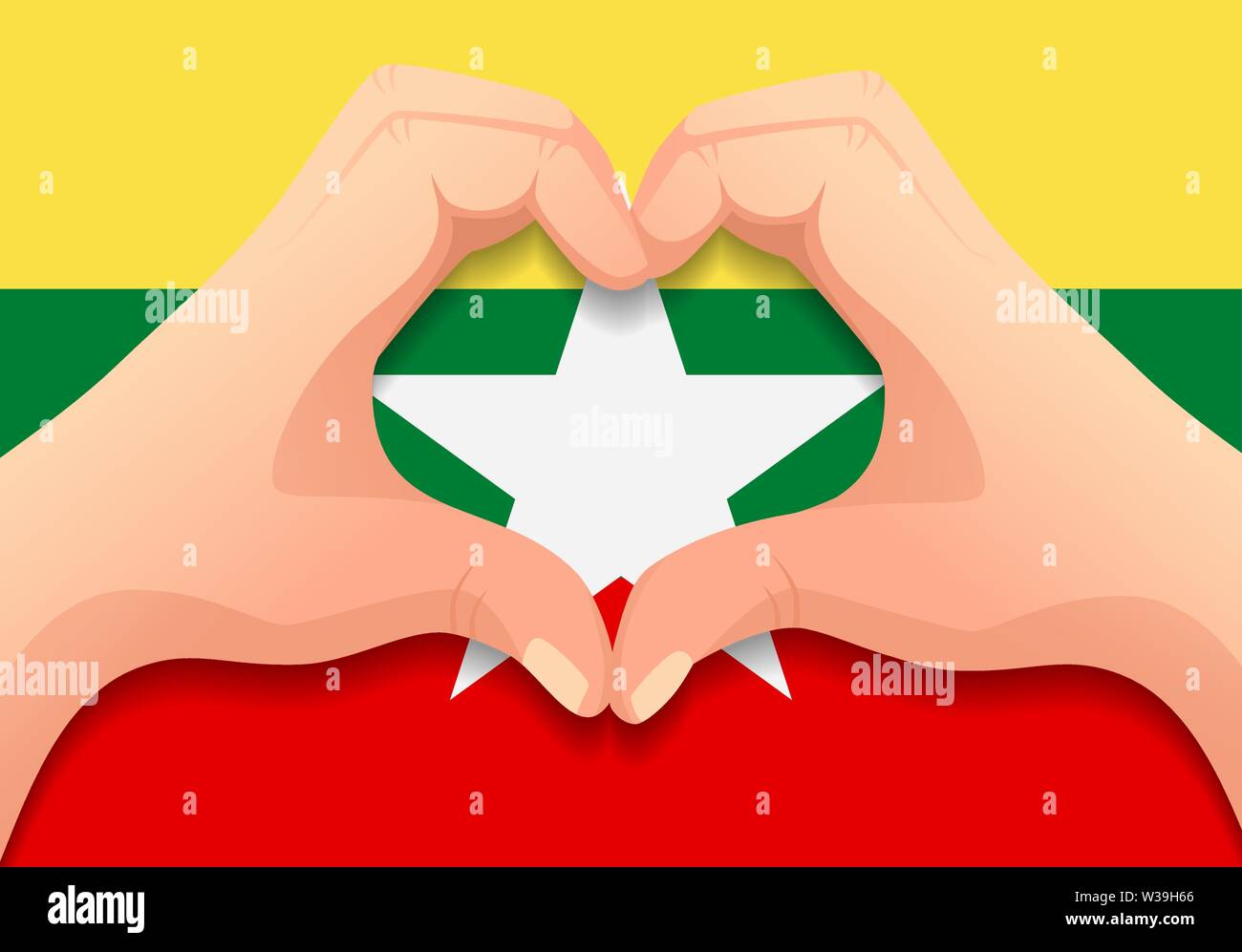 Drapeau du Myanmar et en forme de coeur à la main. Contexte patriotique. Drapeau national du Myanmar vector illustration Illustration de Vecteur