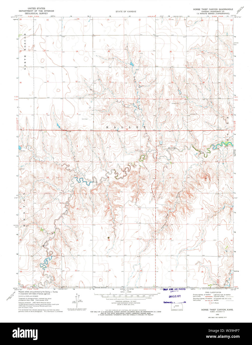 Kansas KS Carte USGS TOPO Canyon voleur de chevaux 5116121970 Restauration 24000 Banque D'Images