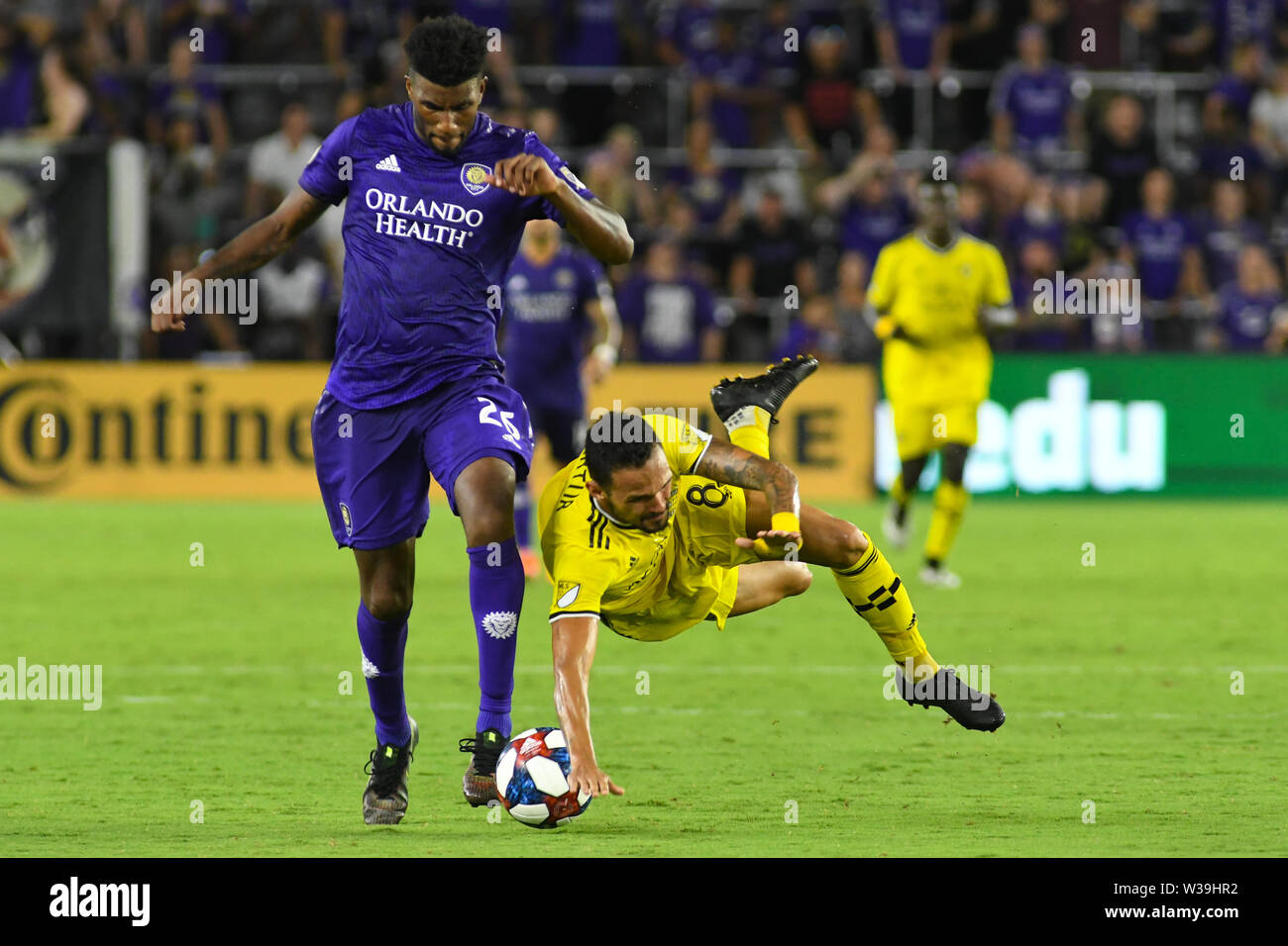 Orlando, USA. Le 13 juillet, 2019. Columbus Crew SC Artur est souillée par la Ville d'Orlando Carlos Ascues Exploria au stade d'Orlando, Floride le samedi 13 juillet 2019. Crédit photo : Marty Jean-Louis Marty Crédit : Jean-Louis/Alamy Live News Banque D'Images