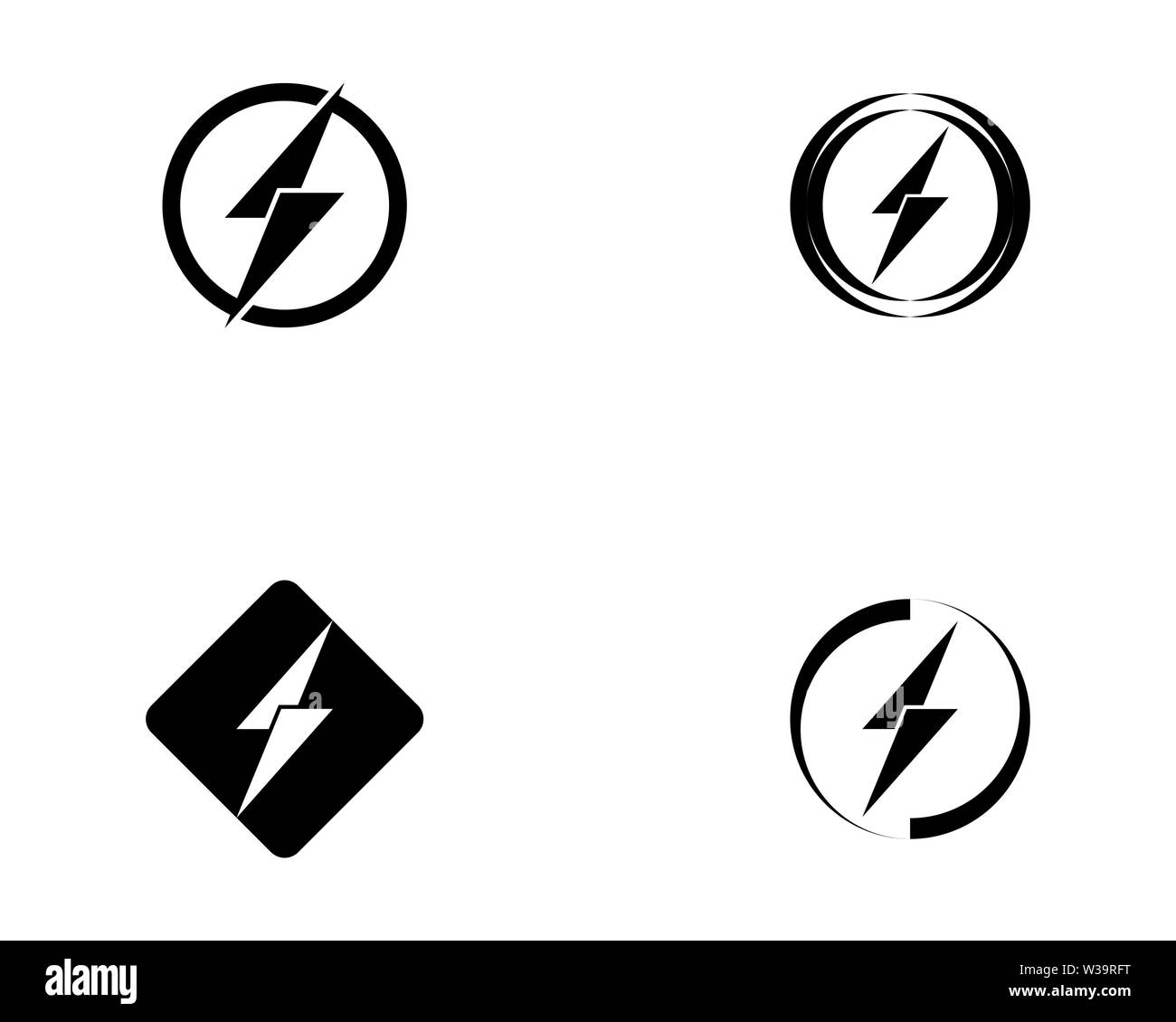 Thunder et la vis de Flash Éclairage Icons Set. Style plat sur fond sombre. Vector Banque D'Images