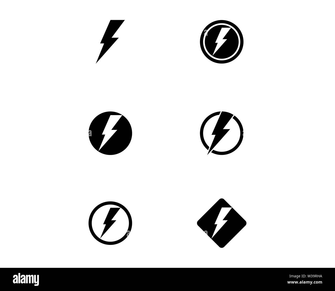 Thunder et la vis de Flash Éclairage Icons Set. Style plat sur fond sombre. Vector Banque D'Images