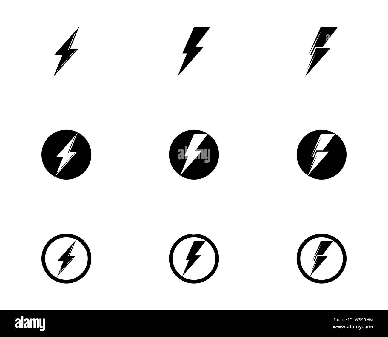 Thunder et la vis de Flash Éclairage Icons Set. Style plat sur fond sombre. Vector Banque D'Images