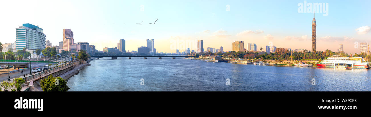 Panorama du Caire, le Nil et l'île de Gezira, voir l'Égypte Banque D'Images