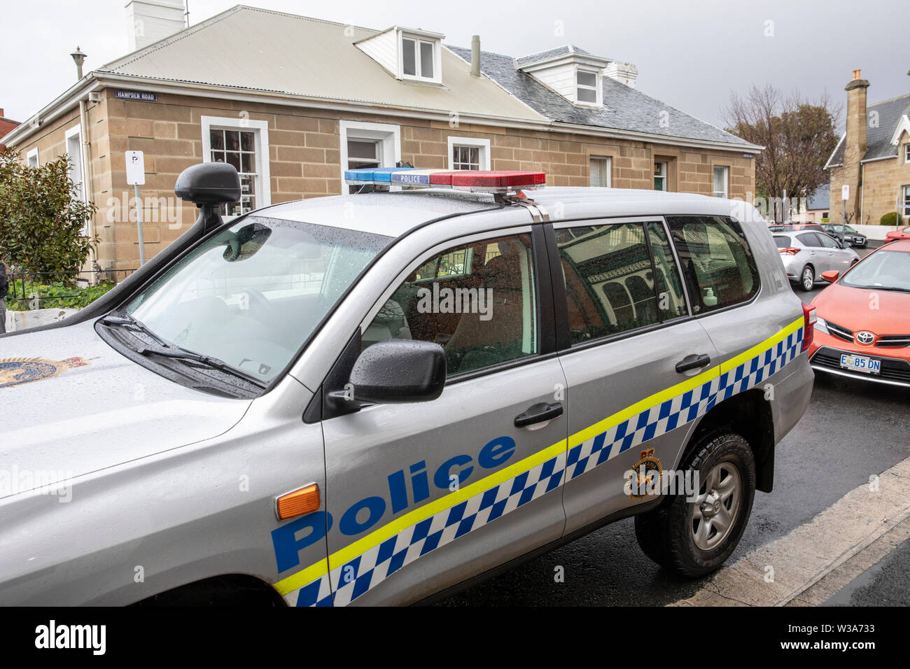 La police de Tasmanie voiture garée à Battery Point Hobart Tasmanie en Australie, Banque D'Images