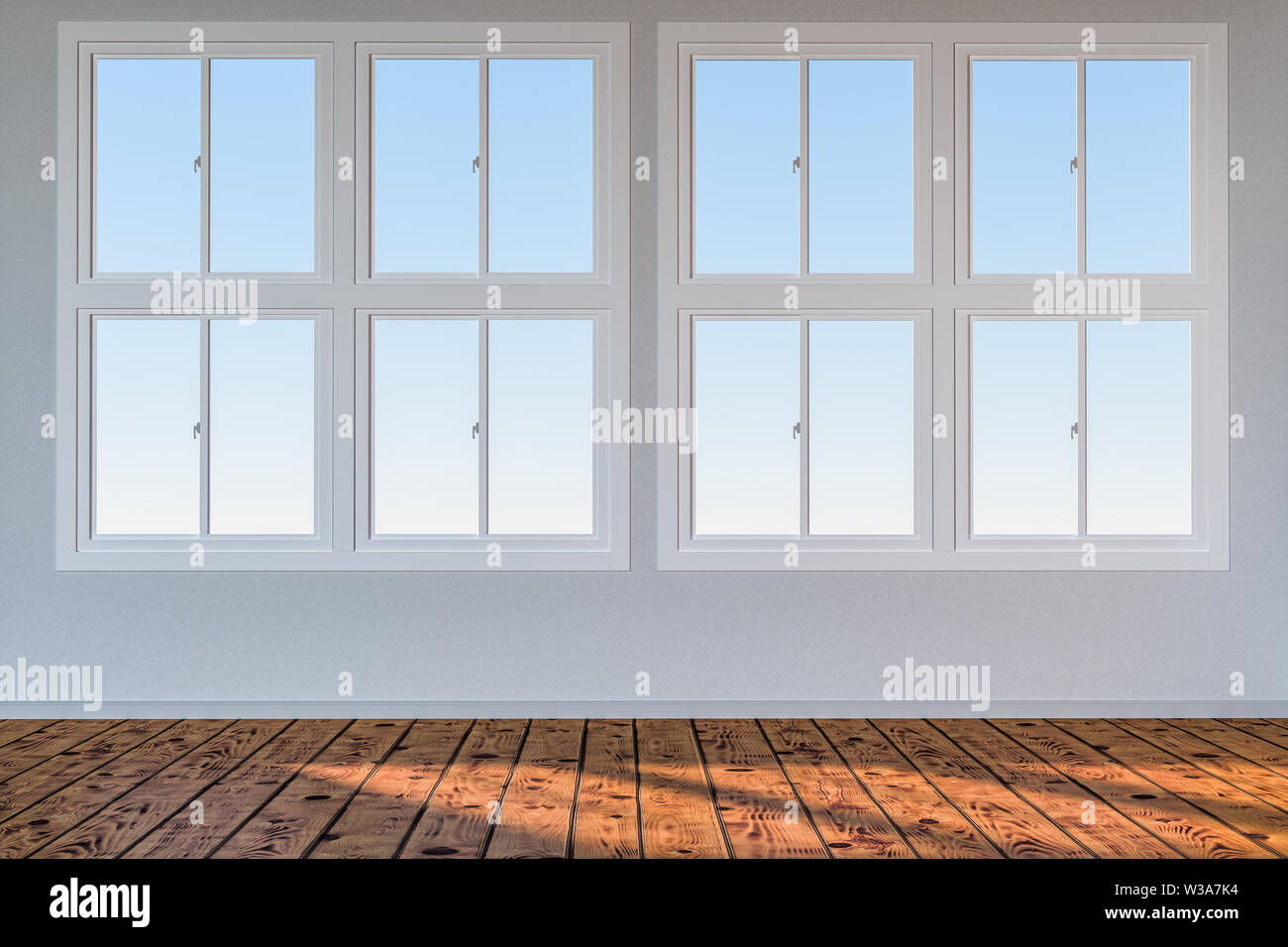 Nettoyage de la chambre et le soleil à partir de la fenêtre, rendu 3d. Dessin numérique de l'ordinateur. Banque D'Images Nettoyage de la chambre et le soleil à partir de la fenêtre, rendu 3d. Dessin numérique de l'ordinateur. Banque D'Images
