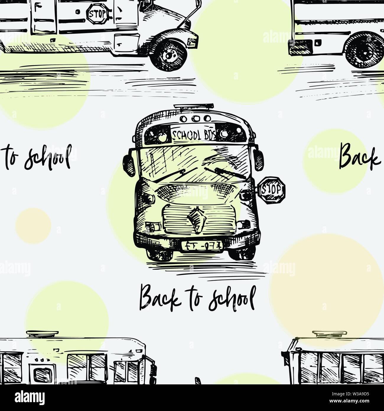 Modèle sans couture avec esquisse dessinée à la main, l'arrière-plan bus isolés Retour à l'école, de l'éducation thème noir et blanc vintage concept illustration. Graphic Illustration de Vecteur