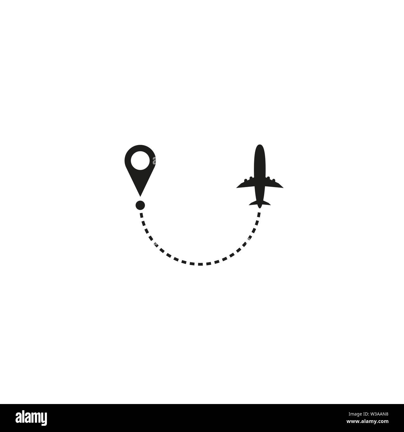 Tourisme et Voyage concept. Ligne d'avion chemin sur fond blanc. Icône vecteur d'air avion de vol avec dash, trace la ligne de départ et Illustration de Vecteur