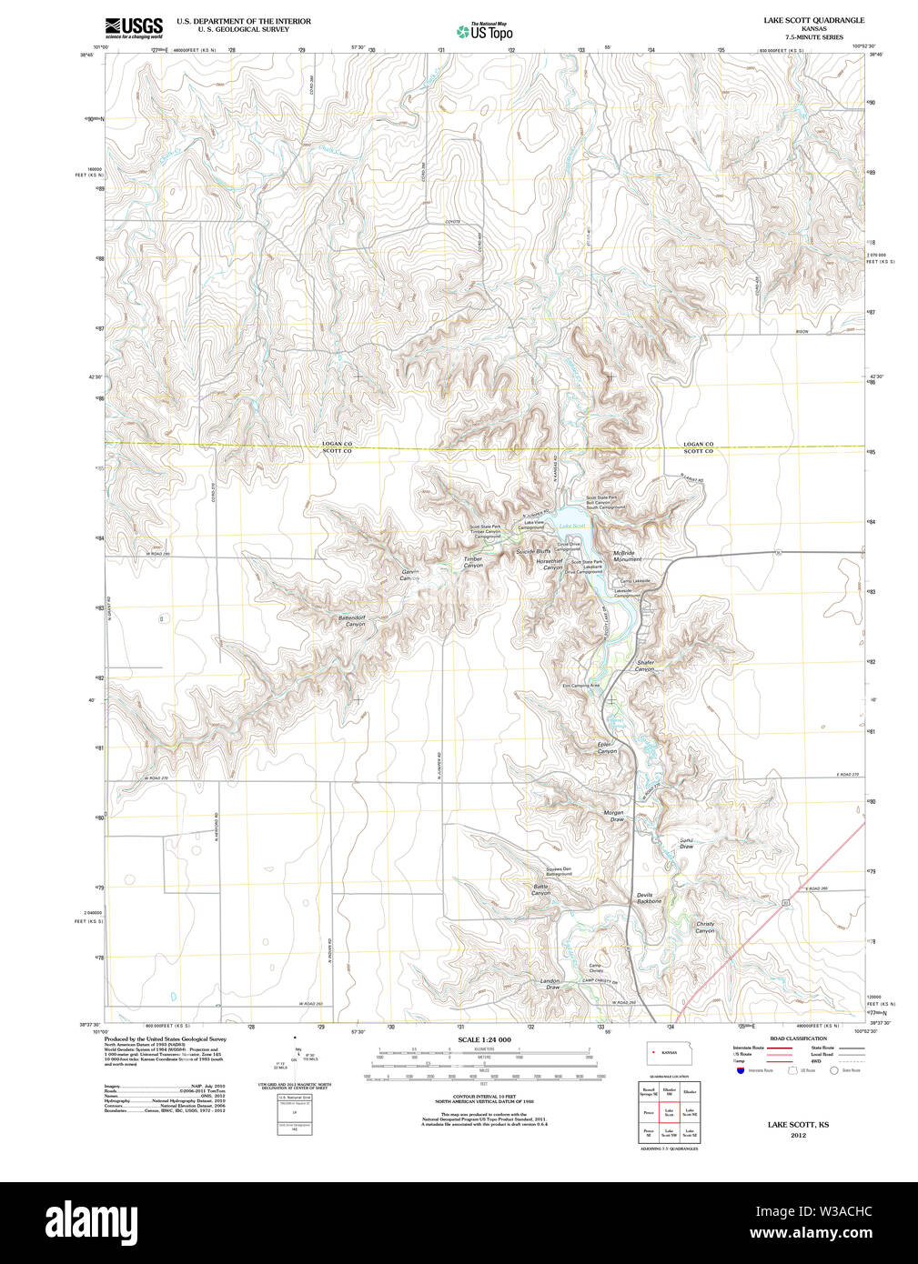 Carte TOPO USGS KANSAS KS Lake Scott 20120904 Restauration TM Banque D'Images