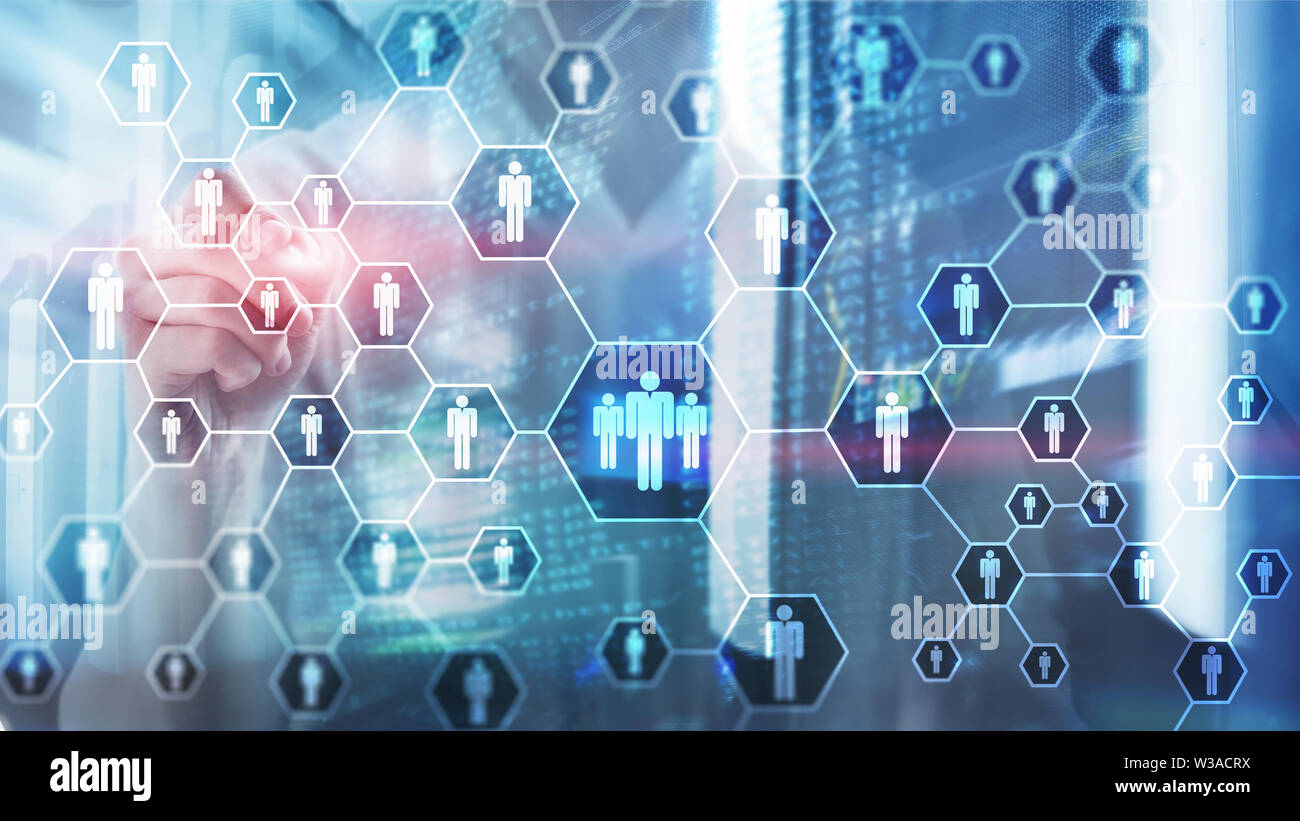 Des ressources humaines, RH, recrutement, de l'Organisation structure et concept de réseau social. Banque D'Images