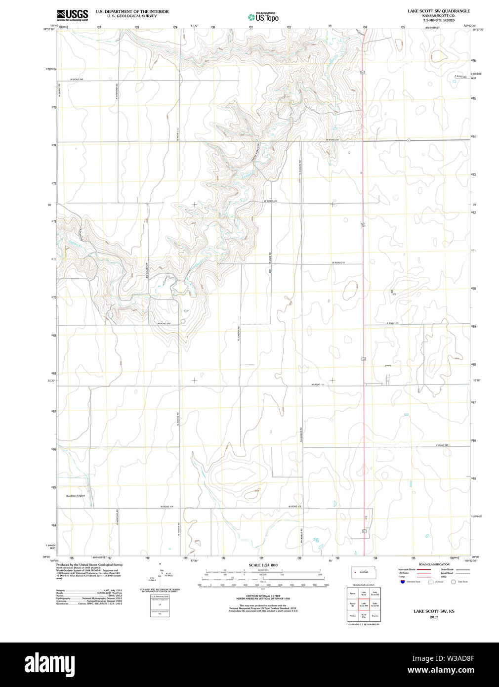 Carte TOPO USGS KANSAS KS Lake Scott SW 20120904 Restauration TM Banque D'Images