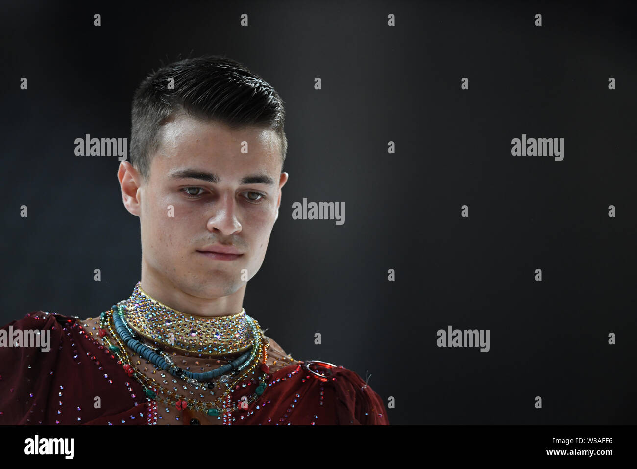 SERGIO CANALES RODRIGUEZ de l'Espagne, quelques secondes avant de faire concurrence sur les hommes aînés FreeSkating programme long, il a classé en 3ème position à l'échelle mondiale, 2019 JEUX À ROULEAUX Palau Sant Jordi, le 13 juillet 2019, l'Espagne. Barcellona Credit : Raniero Corbelletti/AFLO/Alamy Live News Banque D'Images