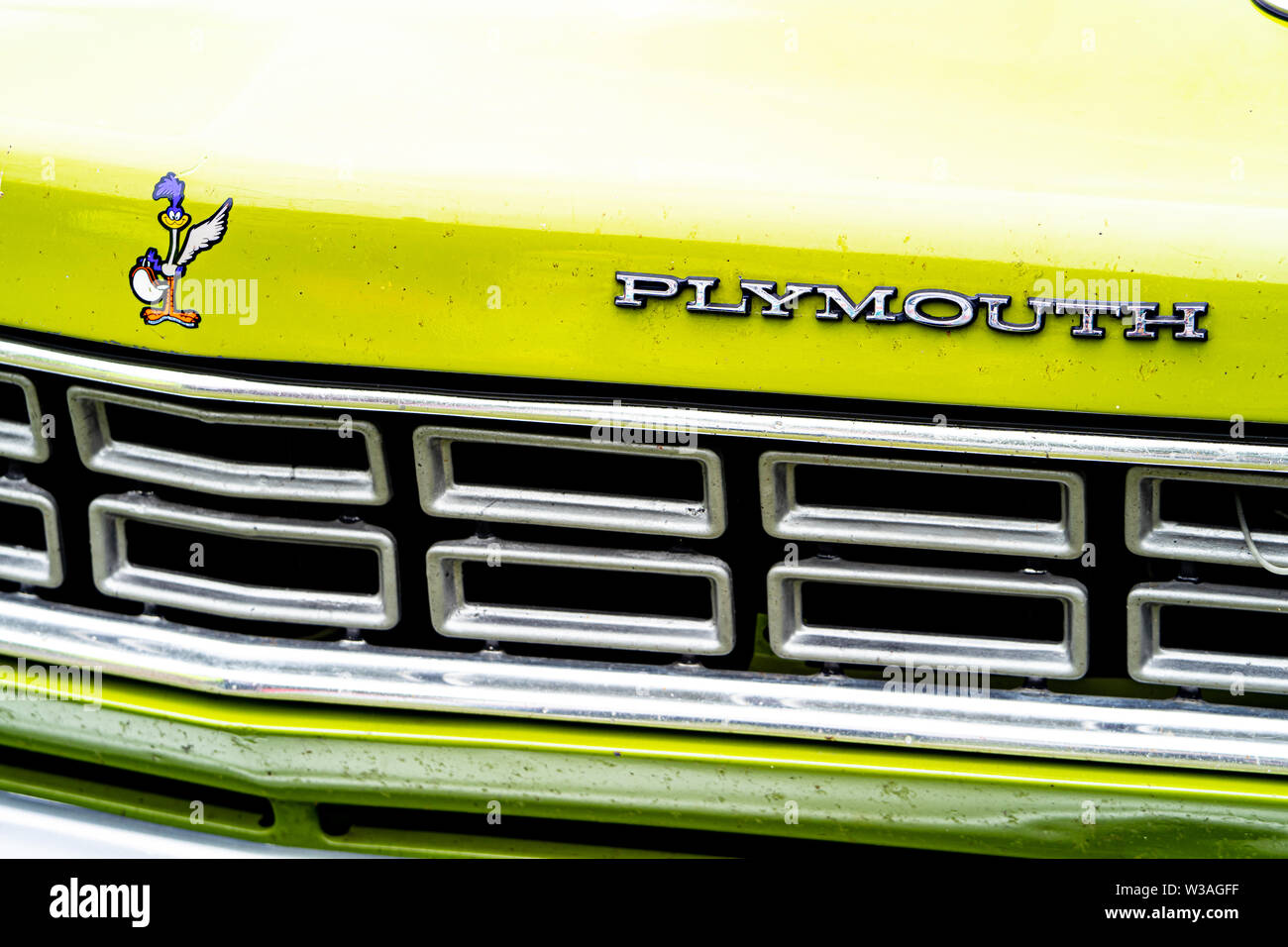 1968 Plymouth Roadrunner, 7390cc, voiture classique à l'Oakamoor Hill Climb, 13 juillet 2019, Oakamoor, Staffordshire, Royaume-Uni Banque D'Images