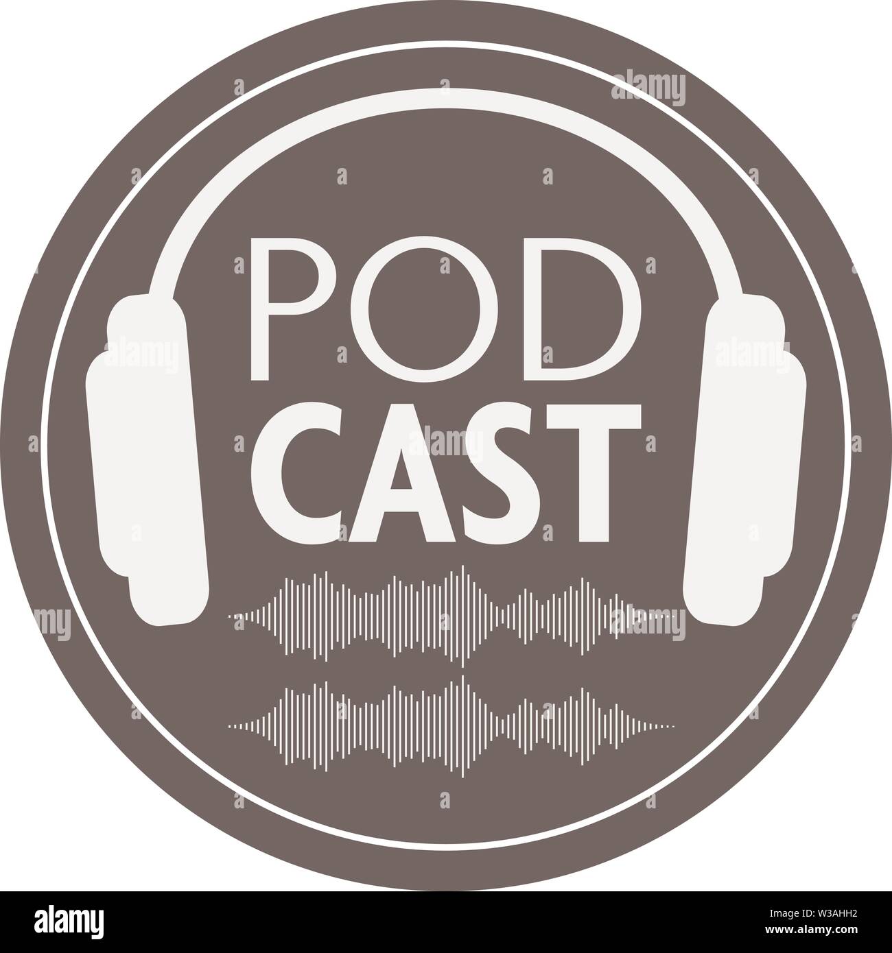 L'icône podcast ronde ou un logo avec un casque et d'onde sonore vector illustration Illustration de Vecteur