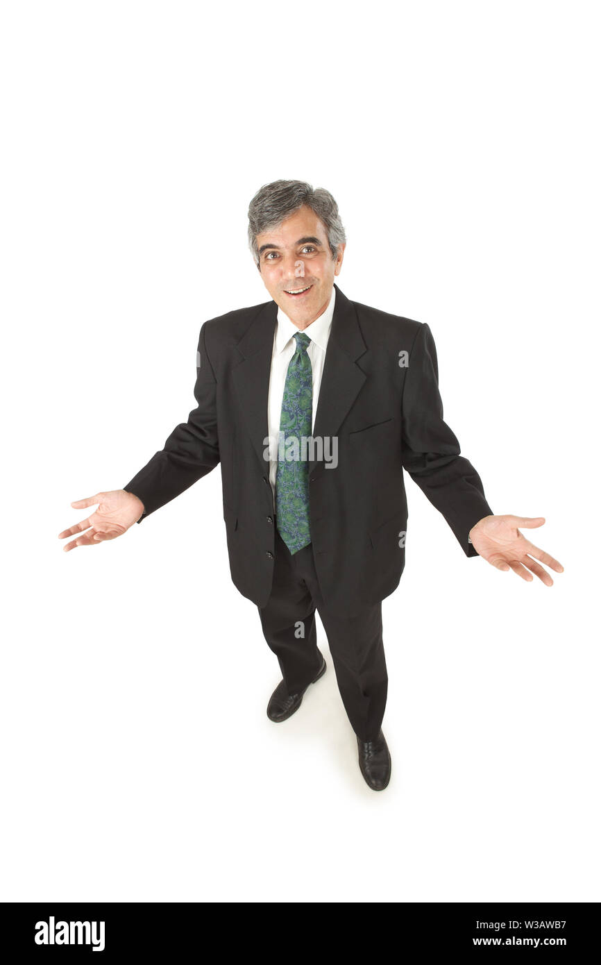 Vue en grand angle d'un homme d'affaires qui fait des gestes Banque D'Images Vue en grand angle d'un homme d'affaires qui fait des gestes Banque D'Images