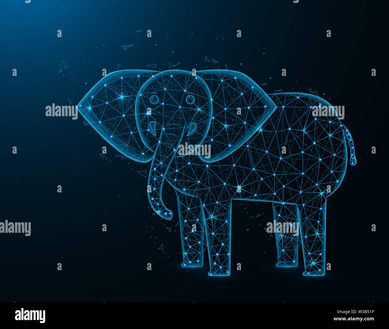 Peu d'éléphants, modèle poly polygonal animale africaine wireframe vector illustration sur fond bleu foncé Illustration de Vecteur