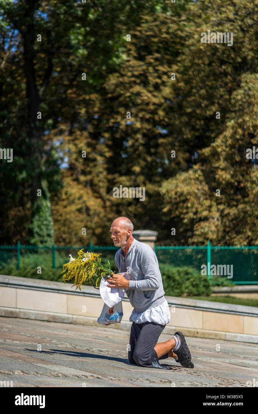 L'arrivée des pèlerins au sanctuaire de Jasna Góra lors de la célébration de l'assomption de Marie en août, Czestochowa, Pologne 2018. Banque D'Images